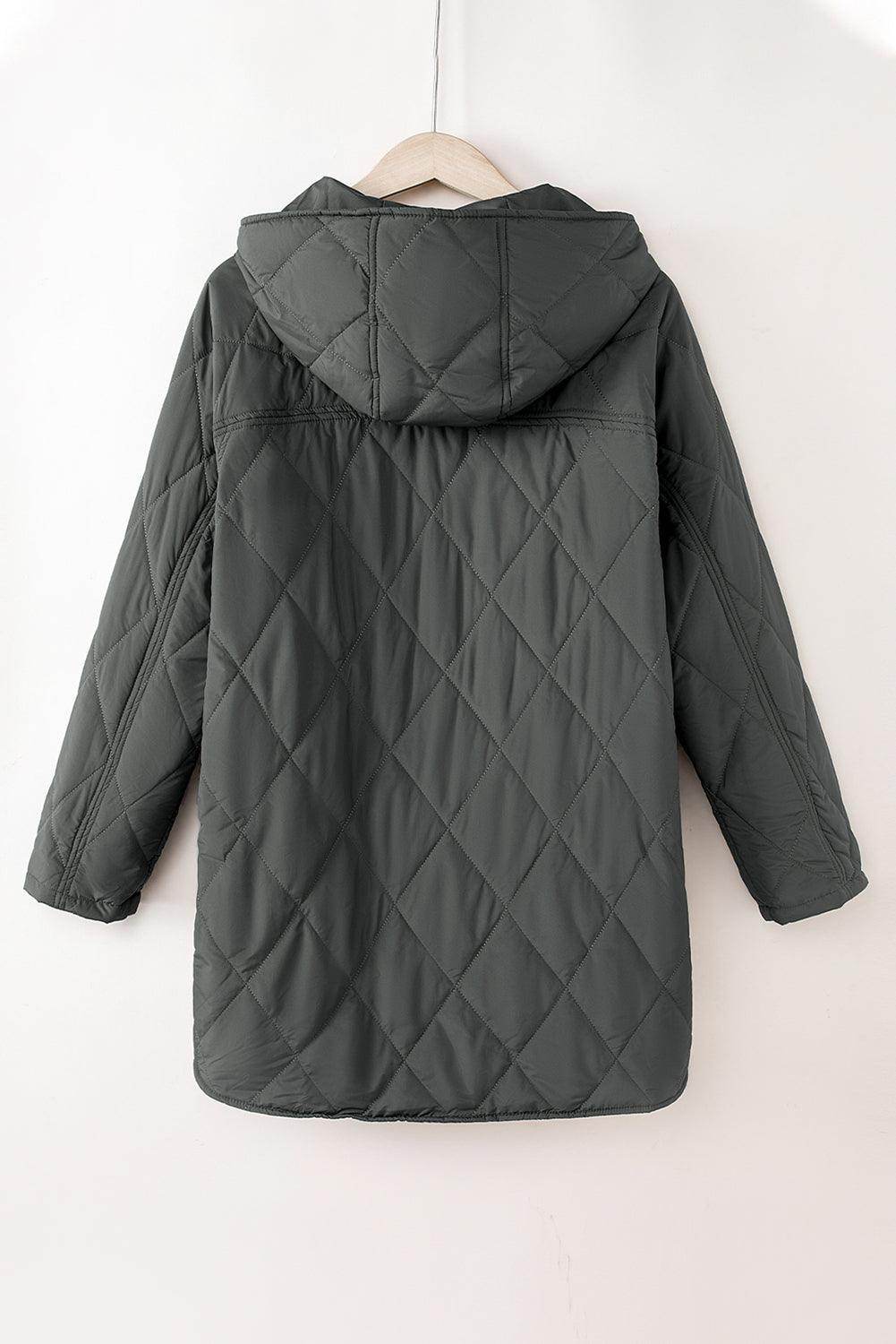 Snap Down Long Sleeve Quilted Winter Coat for Women