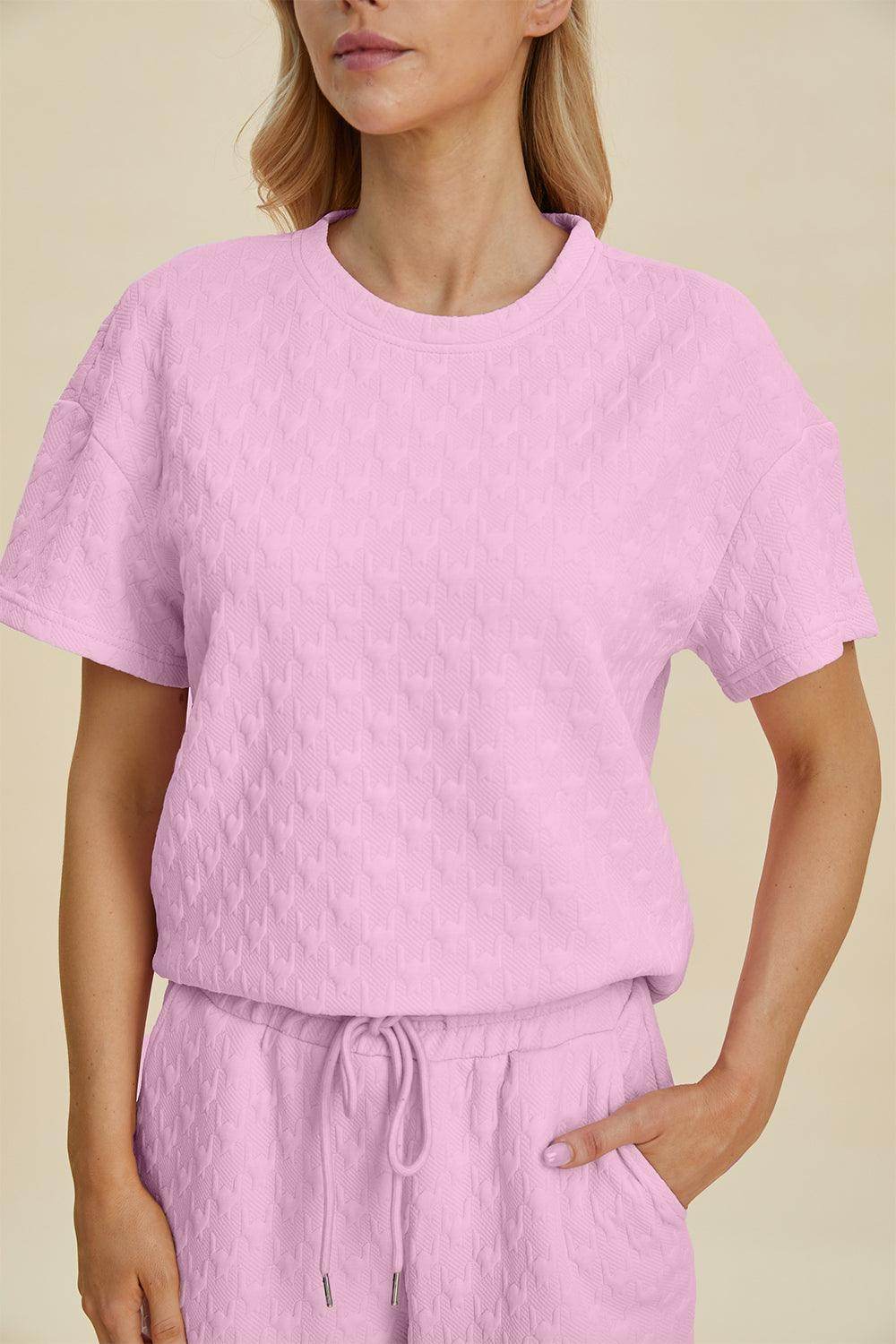 Double Take Full Size Texture Round Neck Top and Pants Set