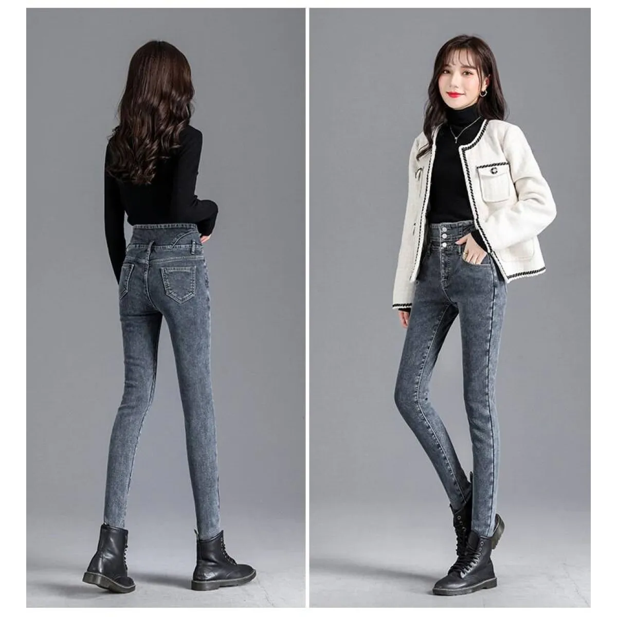 Thick Fleece High-waist Skinny Jeans