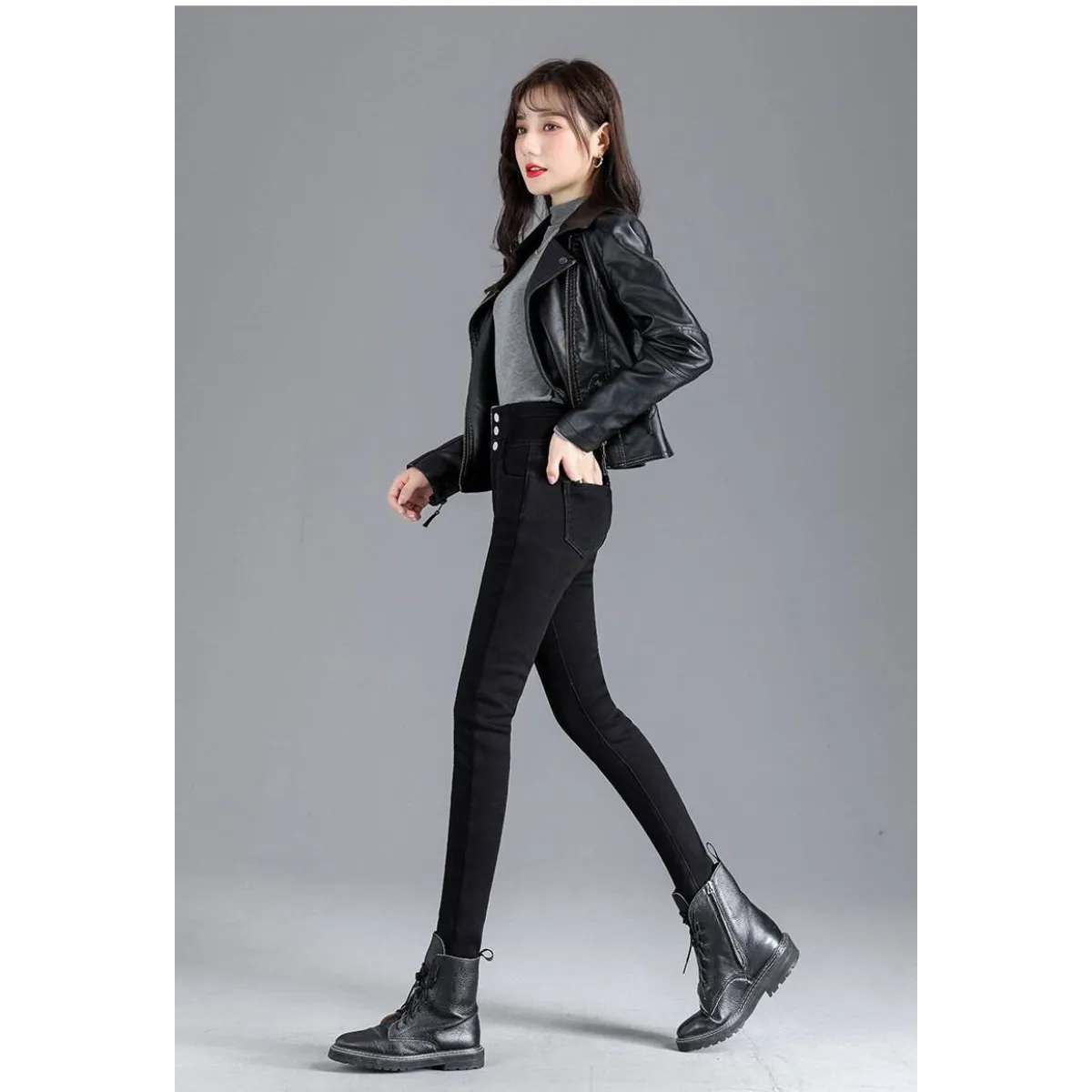 Thick Fleece High-waist Skinny Jeans