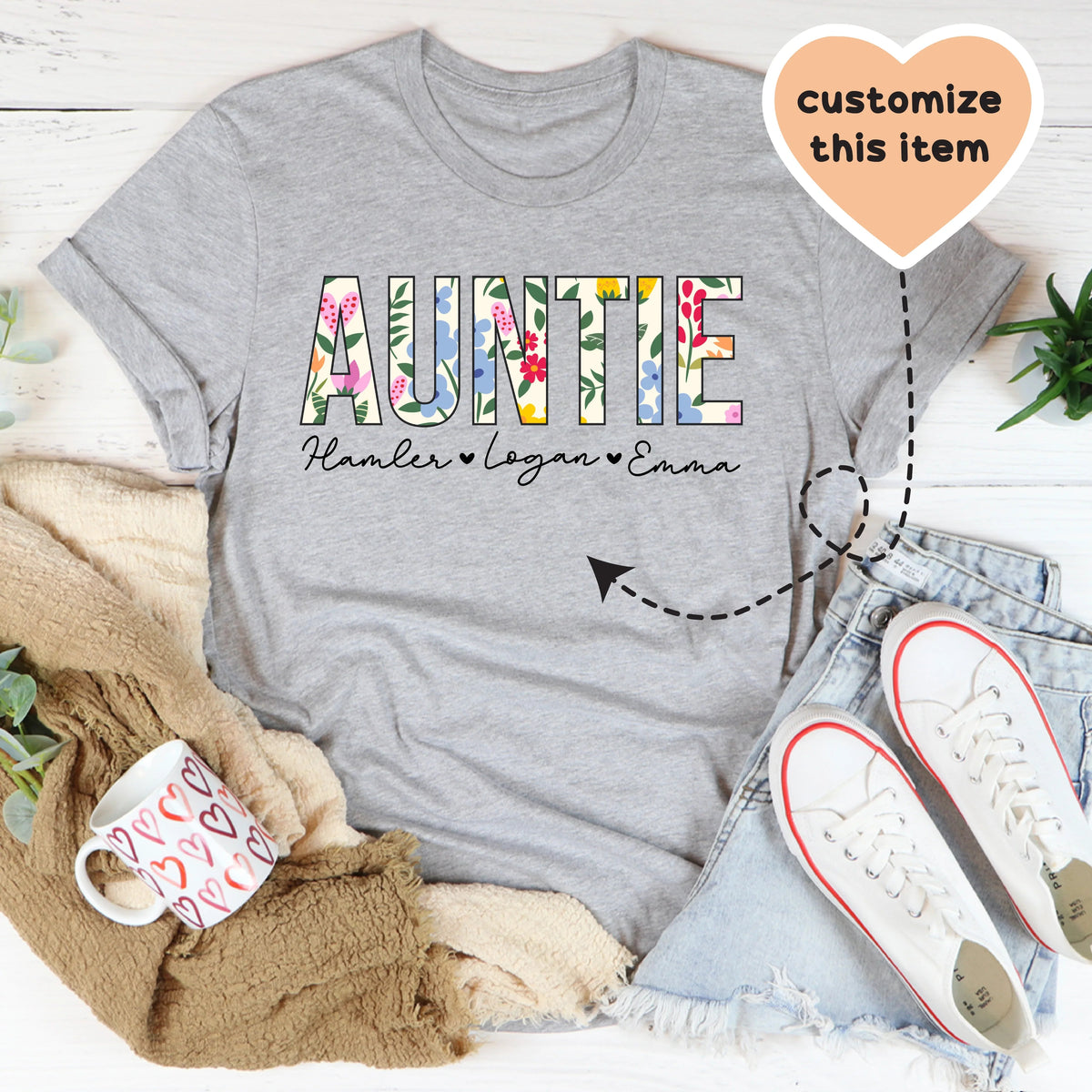 Floral Auntie Custom Tee