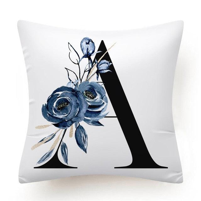 Floral Pillow Covers Alphabet Decorative Pillow Cases ABC Letter Flowers Cushion Covers Blue Flowers Polyester Pillowcase Decorative Sofa Pillows Cover Luxury Soft Materials