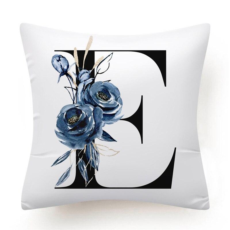 Floral Pillow Covers Alphabet Decorative Pillow Cases ABC Letter Flowers Cushion Covers Blue Flowers Polyester Pillowcase Decorative Sofa Pillows Cover Luxury Soft Materials