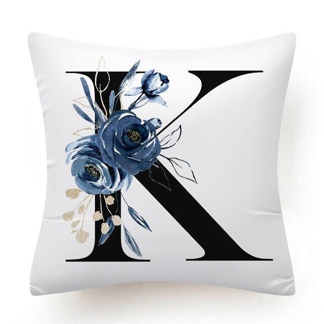 Floral Pillow Covers Alphabet Decorative Pillow Cases ABC Letter Flowers Cushion Covers Blue Flowers Polyester Pillowcase Decorative Sofa Pillows Cover Luxury Soft Materials