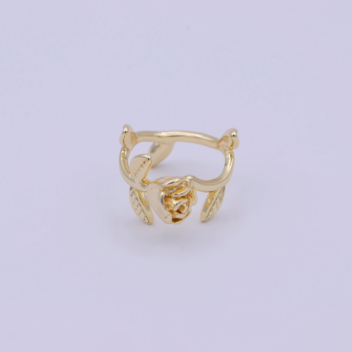 Flower branch Leaf Adjustable Gold Open Rose Ring, Vintage Ring, Minimalist Stackable Jewelry S-366