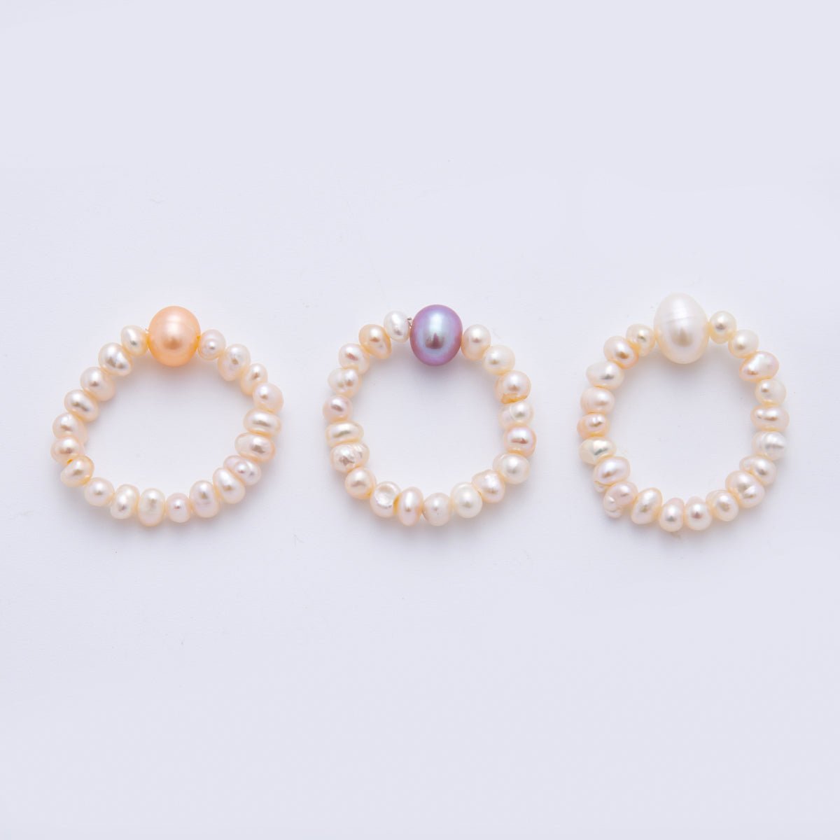 Freshwater Pearl Handmade Rice-Shaped Stretch Adjustable Ring | O-2069 O-2072 O-2110