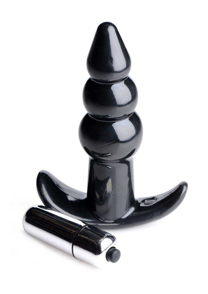 Frisky Bubbling Noir Ribbed Vibrating Butt Plug