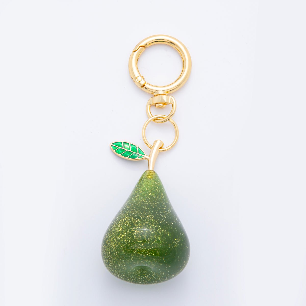 18K Gold Filled Green, Red Pear Fruit Glitter Resin Bag Charm Keychain Push Gate Key Ring Accessories | WB-00115 WB-00116