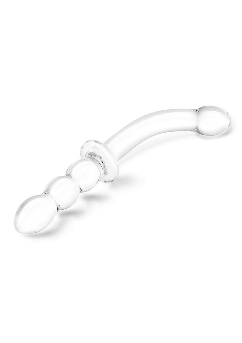 Glas Girthy Ribbed G-Spot Glass Dildo Double-Ended with Handle Grip
