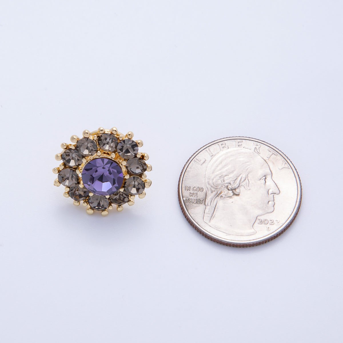 Gold 19mm Dark Rhinestone Round Pin Brooch | BH-054