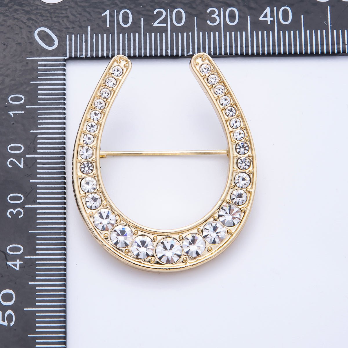 Gold 40.3mm x 33.7mm Clear Rhinestone Gradient Horseshoe Pin Brooch | BH-055