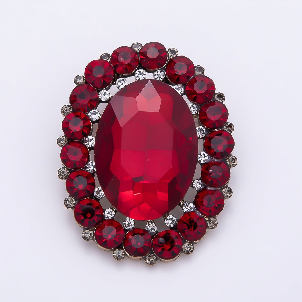 Gold Plated 47mm Blue, Red, Purple Rhinestone Oval Pin Brooch | BH-136 ~ BH-138
