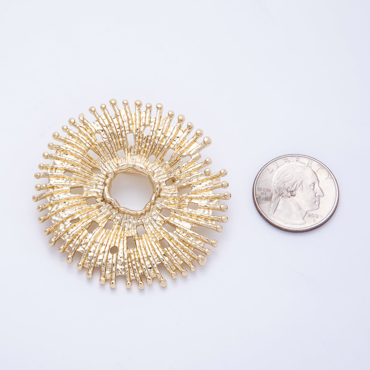 Gold Celestial Hammered Sun Flower Pin Brooch | BH-049