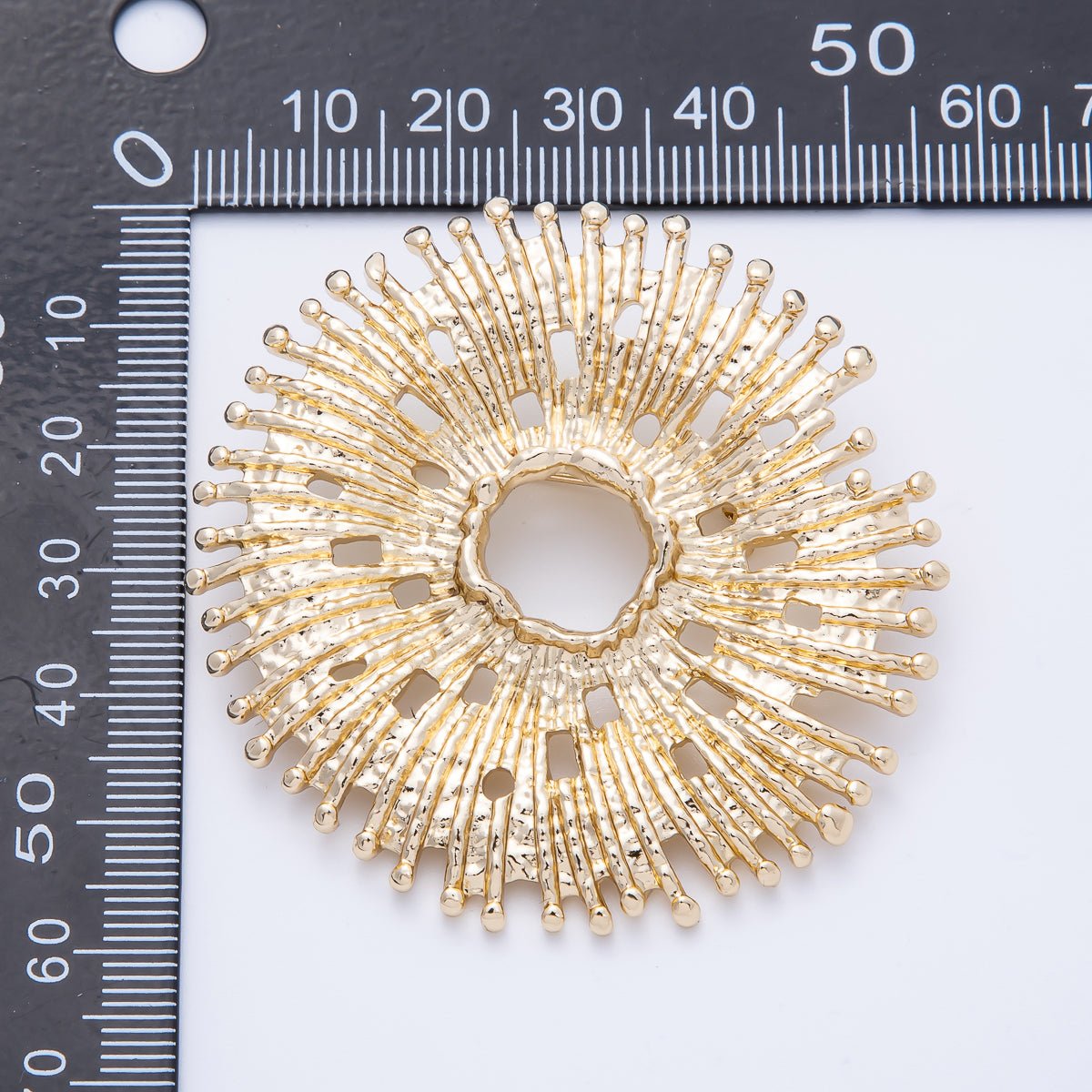 Gold Celestial Hammered Sun Flower Pin Brooch | BH-049
