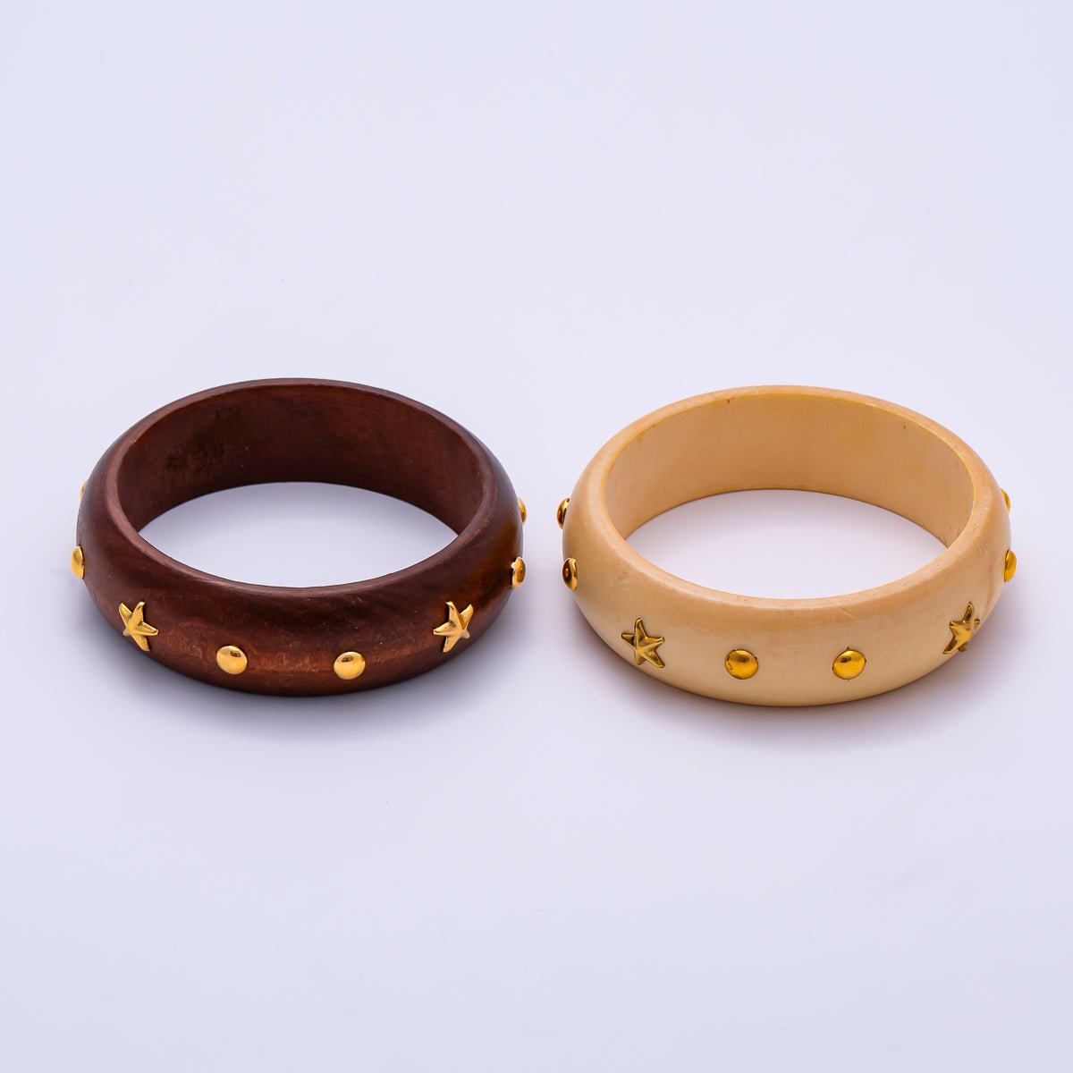 Gold Celestial Star Round Dotted Studded Wood Bangle Bracelet | WA-04329 WA-04330