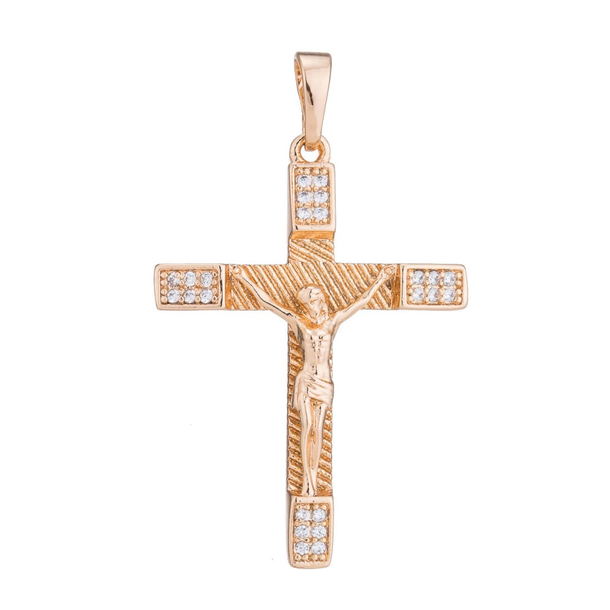 Gold Cross Cubic Zirconia Jesus Christ Crucifix Cross Pendant Charm for Jewelry Making Supplies Findings H-121
