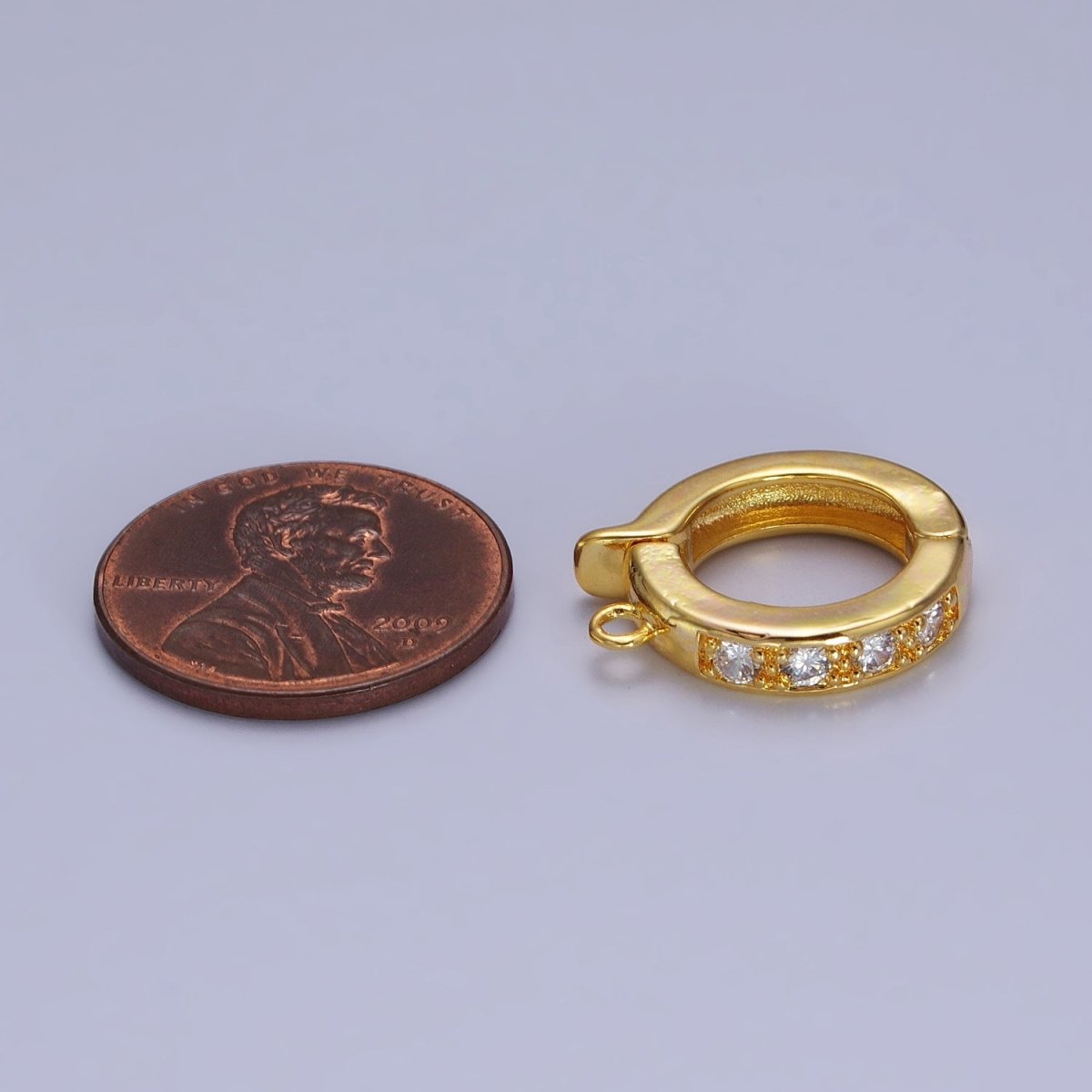 Gold CZ Pull Gate Ring Clasp, Fance Gate Clasp, Pull Clasp with Closed link for Charm Holder Necklace Jewelry Making Supply | Z-074 Z-075