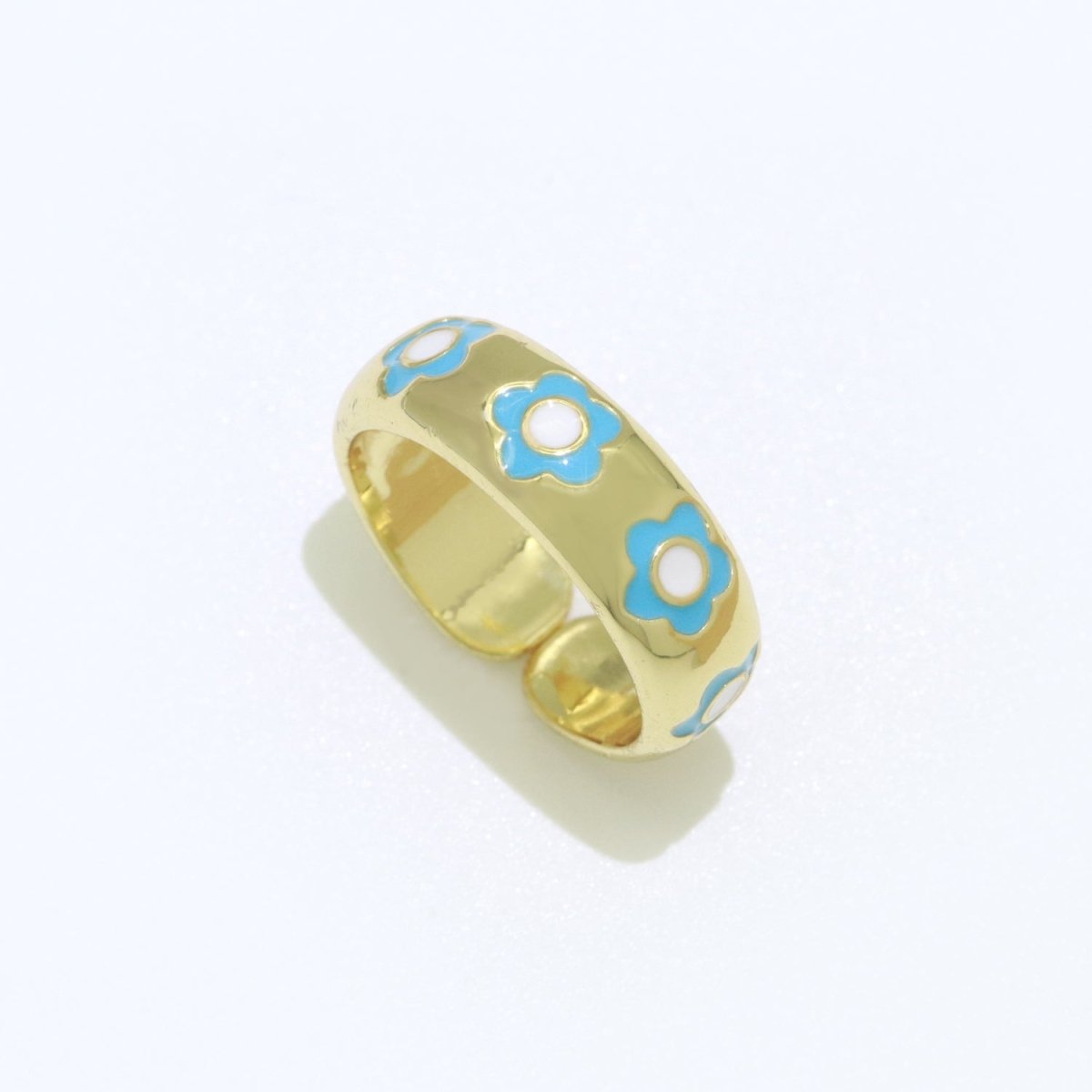 Gold Daisy Enamel Open Adjustable Ring Minimalist Jewelry Stackable Midi Ring S-021 ~ S-030