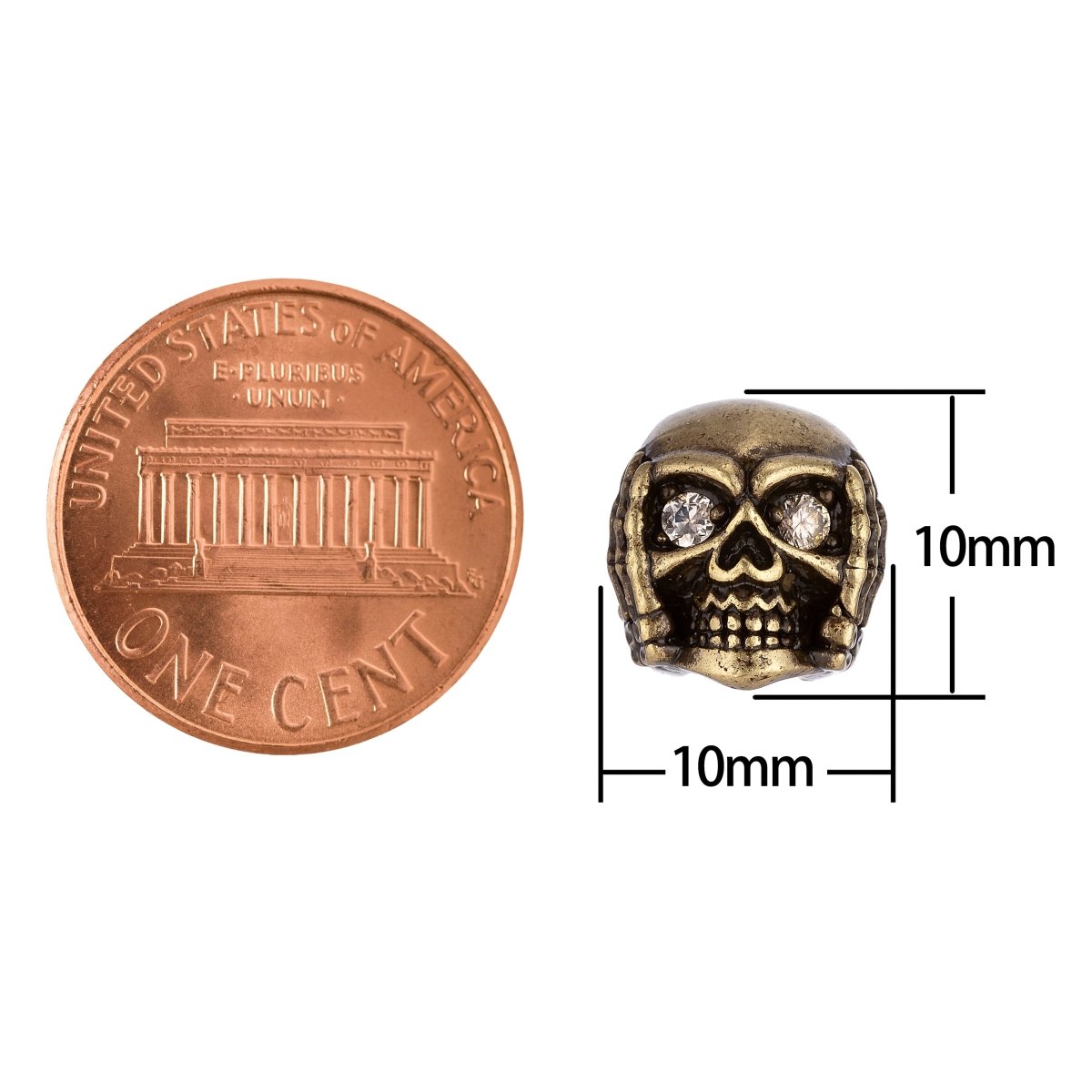 Gold Filled 10mm Antique Skull Head Spacer Bead | B-015