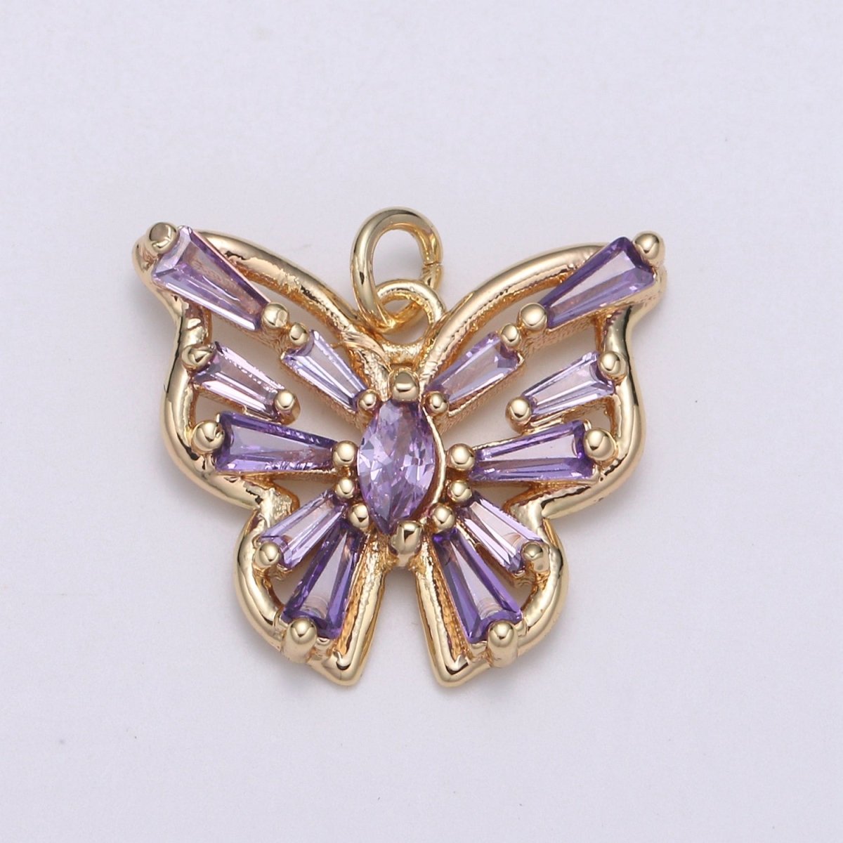 Gold Filled Clear, Pink, Purple Baguette Butterfly Wings Mini Charm E-101 - E-102