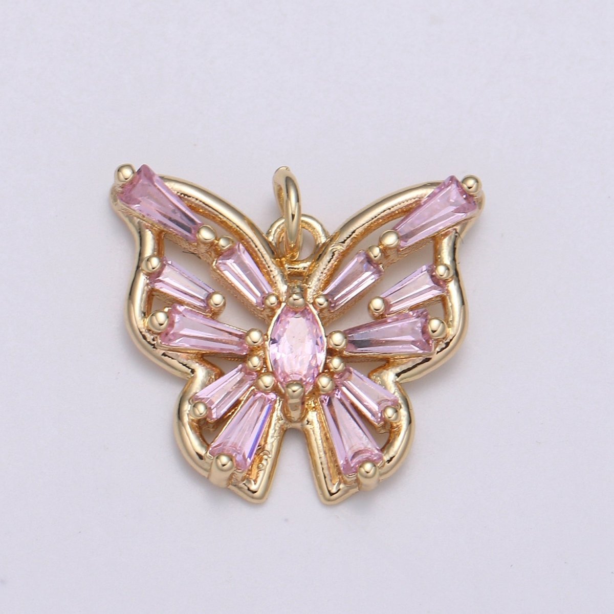 Gold Filled Clear, Pink, Purple Baguette Butterfly Wings Mini Charm E-101 - E-102