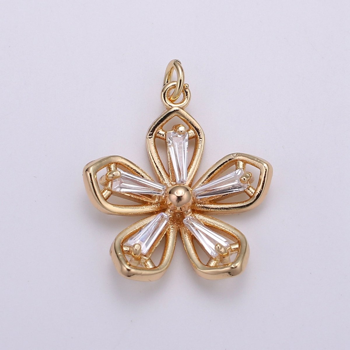 Gold Filled Crystal Clear Simple Flower Charm E-103