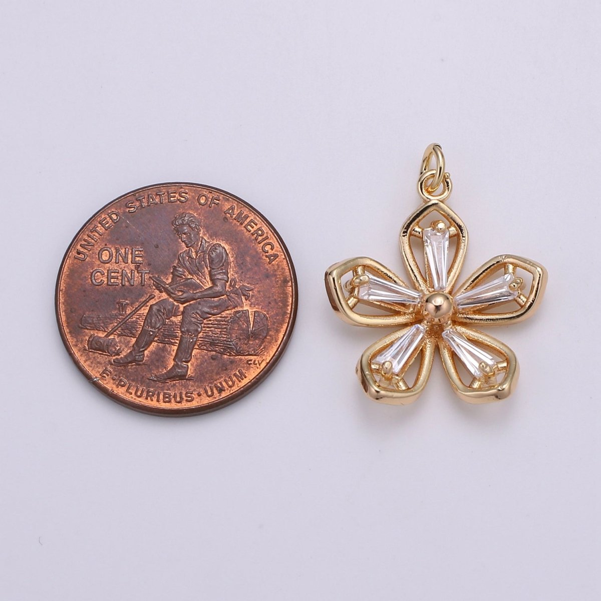 Gold Filled Crystal Clear Simple Flower Charm E-103