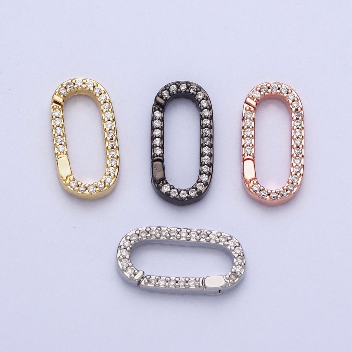 Gold Filled Micro Pace CZ Long Oval Spring Gate Clasps For DIY Jewelry Making in Gold, Silver, Rose Gold, Black L-858 L-859 L-860 L-861