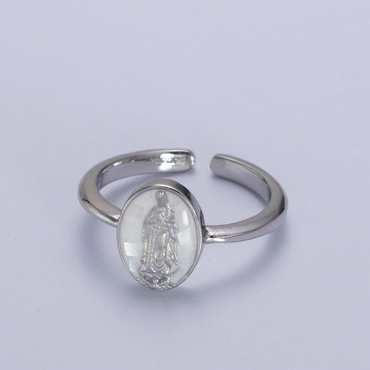 Gold Filled Oval Virgin Mother Mary Shell Opal Ring in Gold & Silver S-397 - S-400, O-200-204