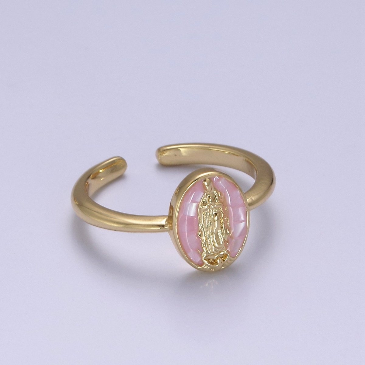 Gold Filled Oval Virgin Mother Mary Shell Opal Ring in Gold & Silver S-397 - S-400, O-200-204