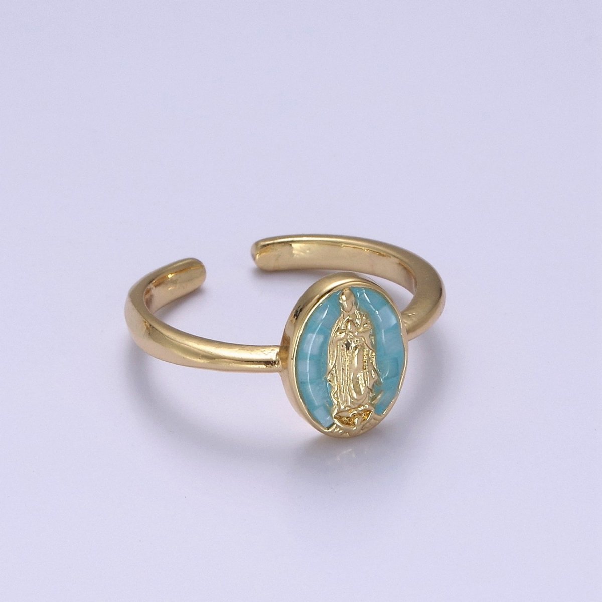 Gold Filled Oval Virgin Mother Mary Shell Opal Ring in Gold & Silver S-397 - S-400, O-200-204