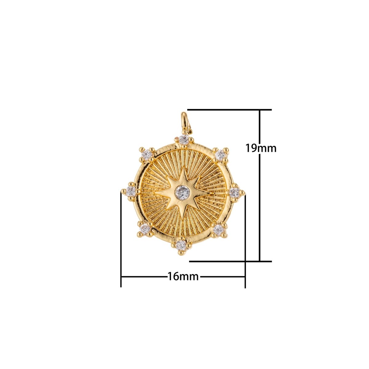 Gold Filled / Silver CZ Pave Starburst Cubic Zirconia Shooting Star North Star Coin Circle Disc Micro Pave Star Medallion Charm Pendant E-465 E-468