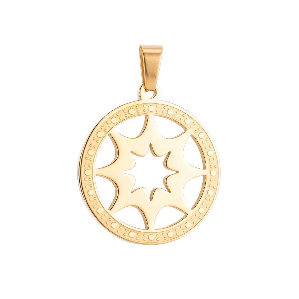 Gold Filled Sun Ray Symbol in Coin Medallion Necklace Pendant Bracelet Earring Charm Bails for Jewelry Making J-366