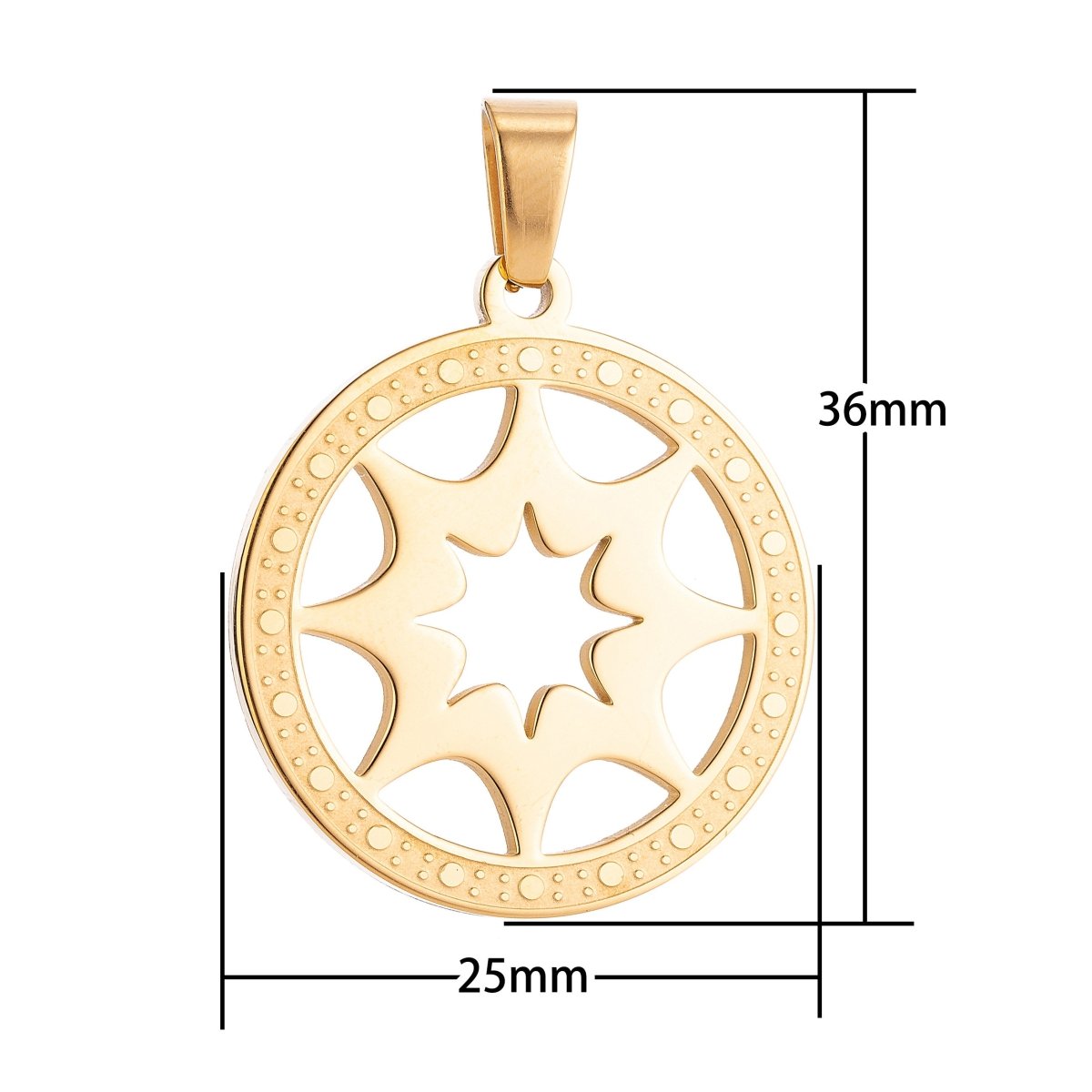 Gold Filled Sun Ray Symbol in Coin Medallion Necklace Pendant Bracelet Earring Charm Bails for Jewelry Making J-366
