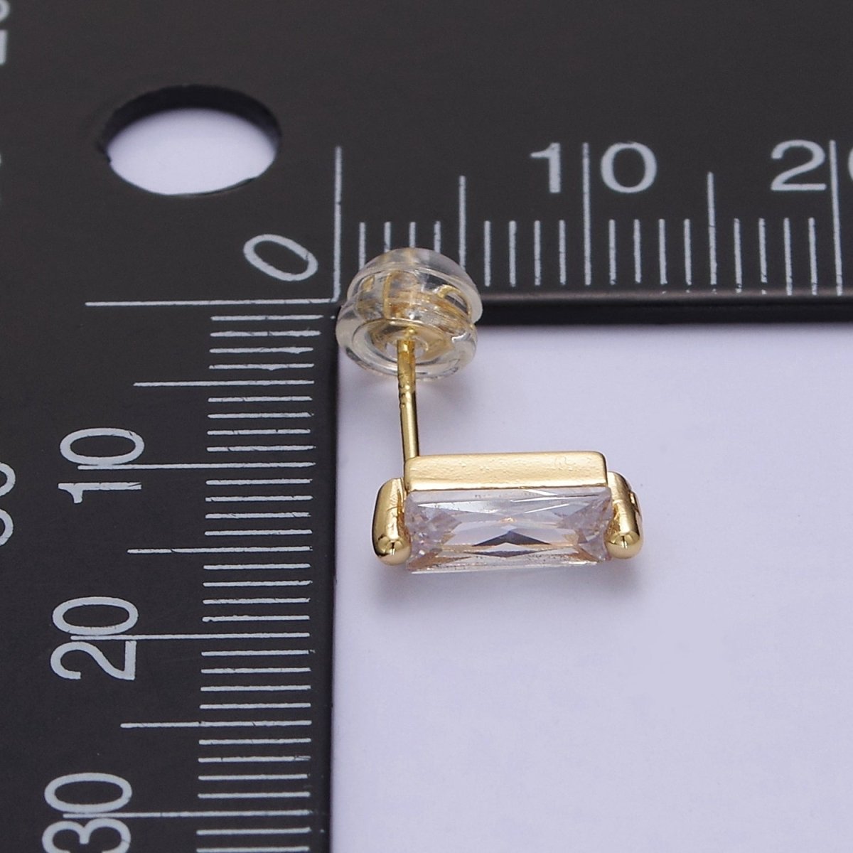 Gold Filled Tiny baguette stud earrings | second hole earrings | tiny rectangle studs | Baguette shaped studs V-123