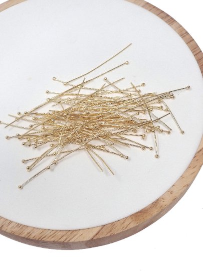 Gold Head Pins Ball Point Headpins, 0.6mm (22 Gauge) by 30mm, 35mm, 40mm | L532 - L535