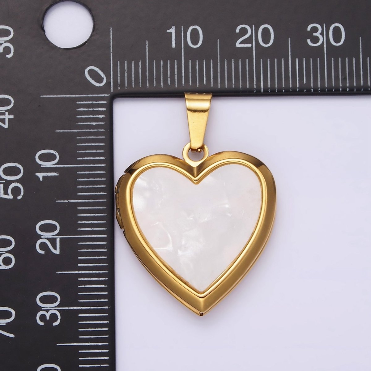 Gold Stainless Steel 25mm White Shell Pearl Heart Locket Pendant | P-831
