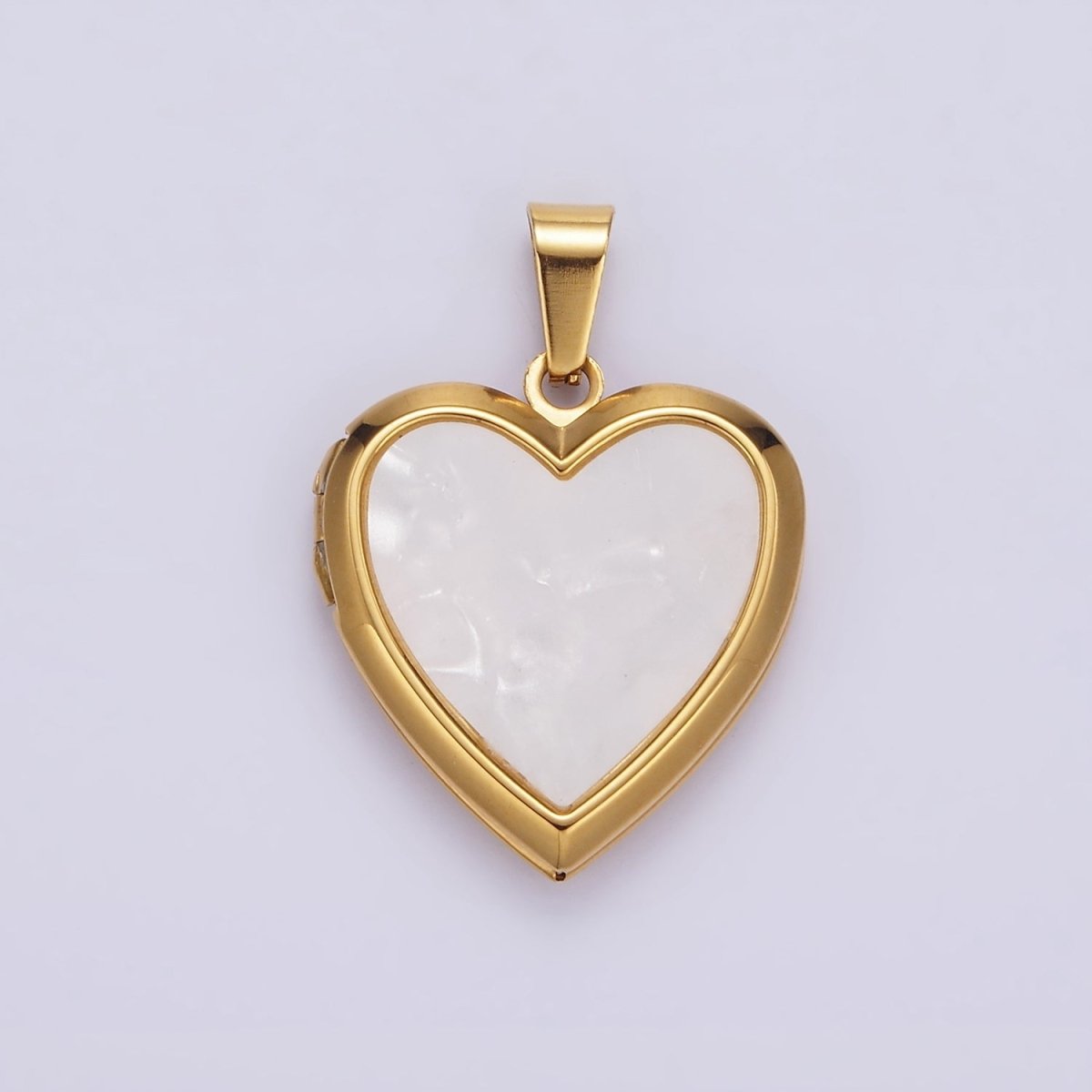 Gold Stainless Steel 25mm White Shell Pearl Heart Locket Pendant | P-831