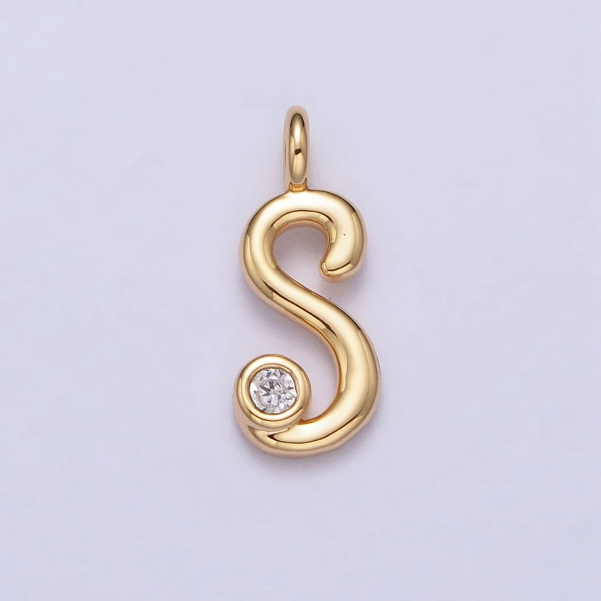 Gold Initial Alphabet Lower Case Cursive Letter Clear CZ Personalized Charm | A-507-A-519