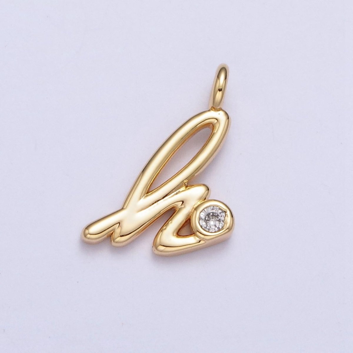 Gold Initial Alphabet Lower Case Cursive Letter Clear CZ Personalized Charm | A-507-A-519