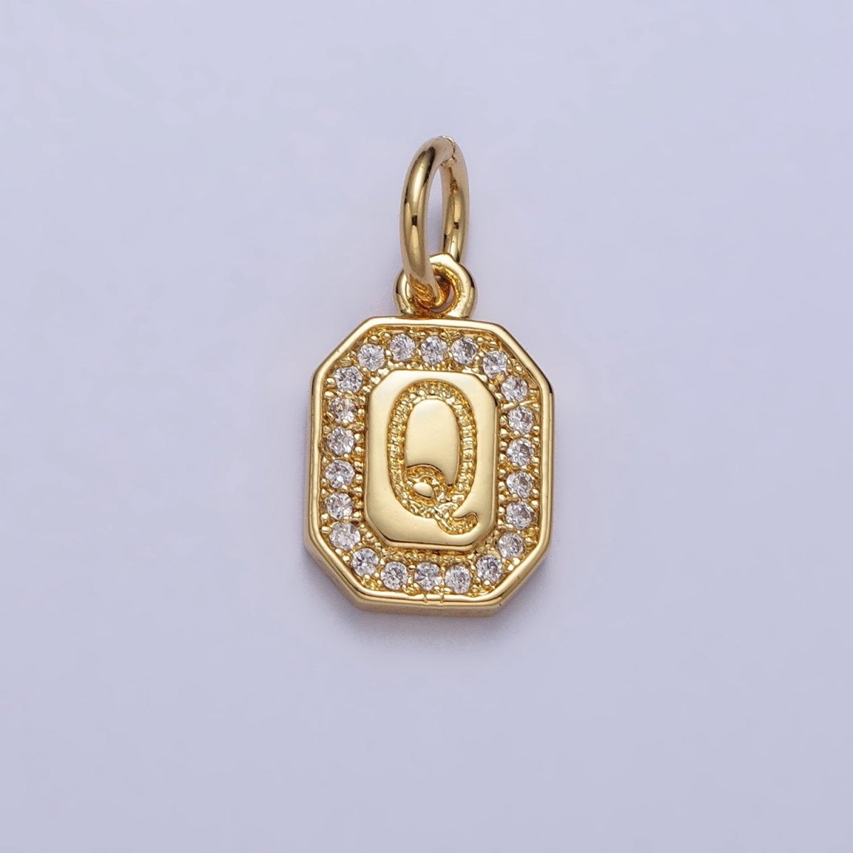 Gold Initial Letter A-Z Clear Micro Paved CZ Hexagonal Mini Charm | A-A1913-A-A1925