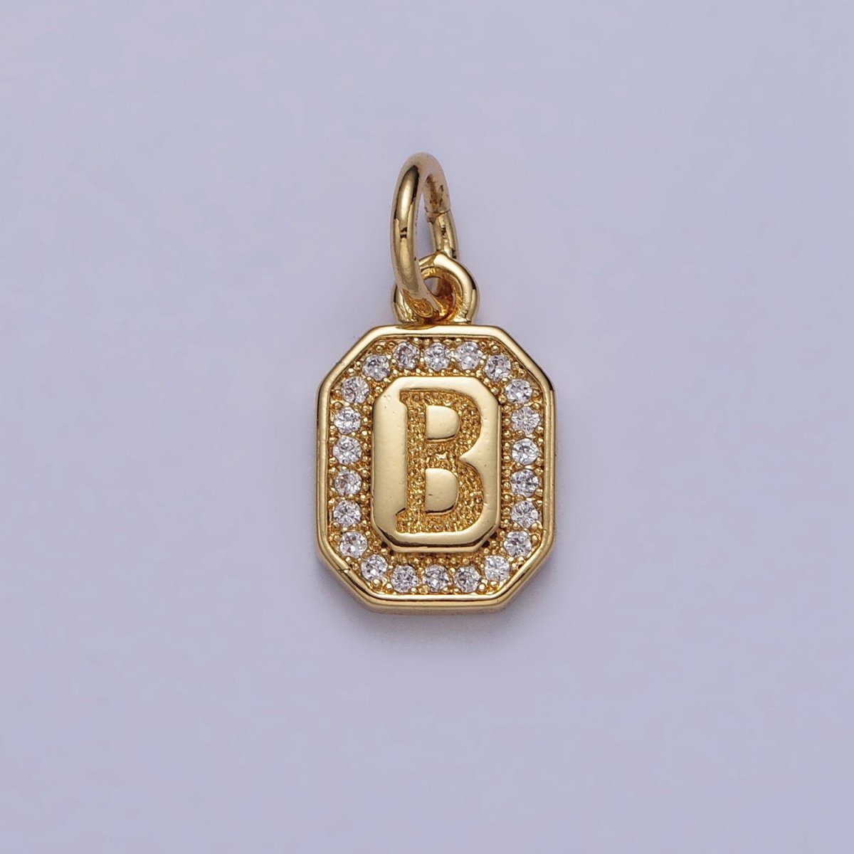 Gold Initial Letter A-Z Clear Micro Paved CZ Hexagonal Mini Charm | A-A1913-A-A1925