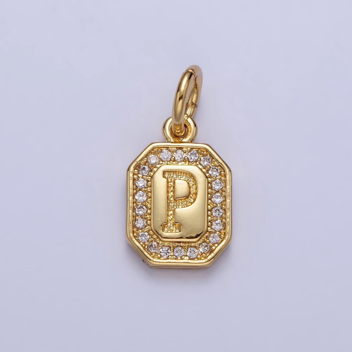 Gold Initial Letter A-Z Clear Micro Paved CZ Hexagonal Mini Charm | A-A1913-A-A1925