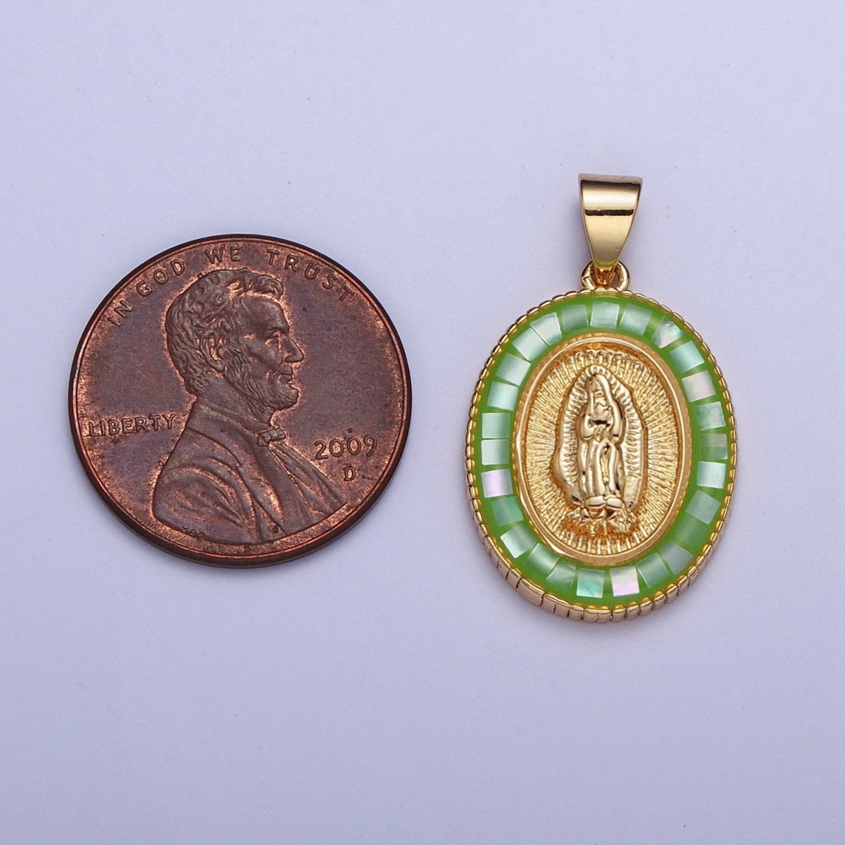 Gold Miraculous Mother Virgin Mary Opal Oval Pendant For Religious Jewelry | X-510-X-515