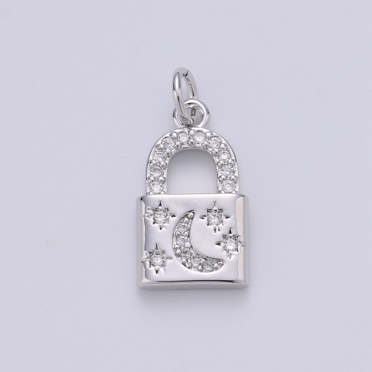 Gold Moon Star Padlock Pendant Gold Filled Dainty Padlock Charm Celestial Lock Jewelry for Necklace Earring Bracelet Component D-363
