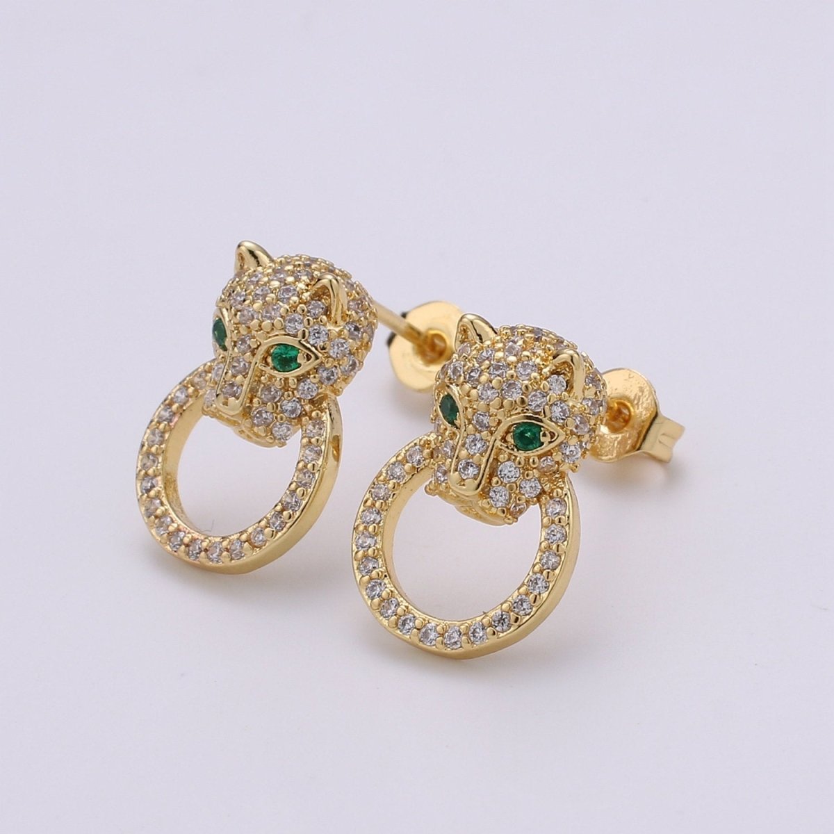 Gold Panther Earring CZ Micro Pave Stud Earring Dainty Leopard Earrings, Animal Cat Earrings, Jaguar Earrings, Panther Stud Earrings Q-297