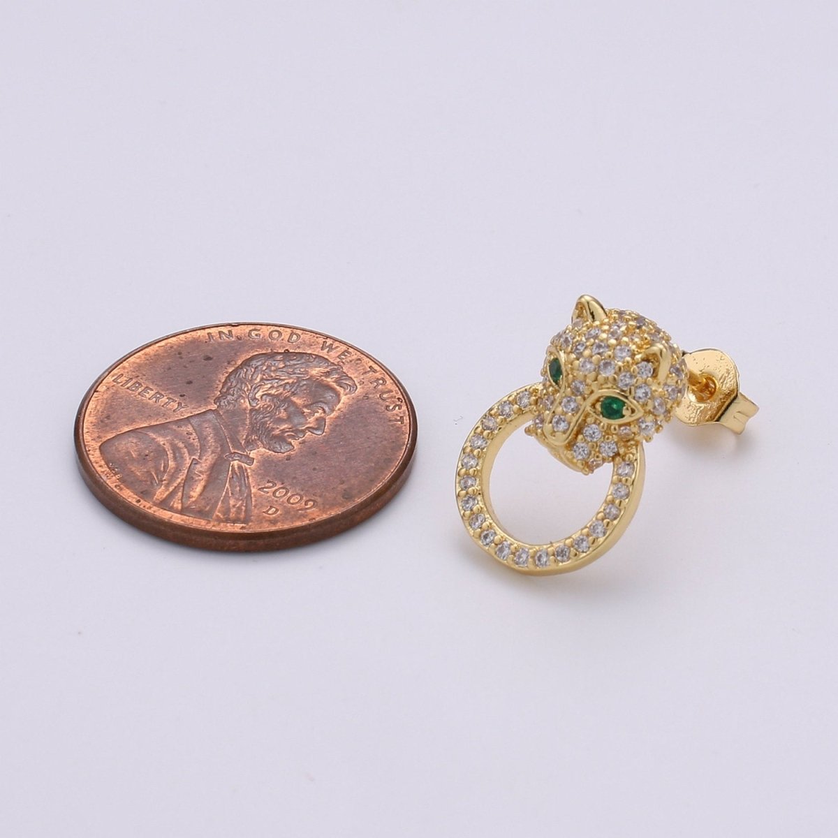 Gold Panther Earring CZ Micro Pave Stud Earring Dainty Leopard Earrings, Animal Cat Earrings, Jaguar Earrings, Panther Stud Earrings Q-297