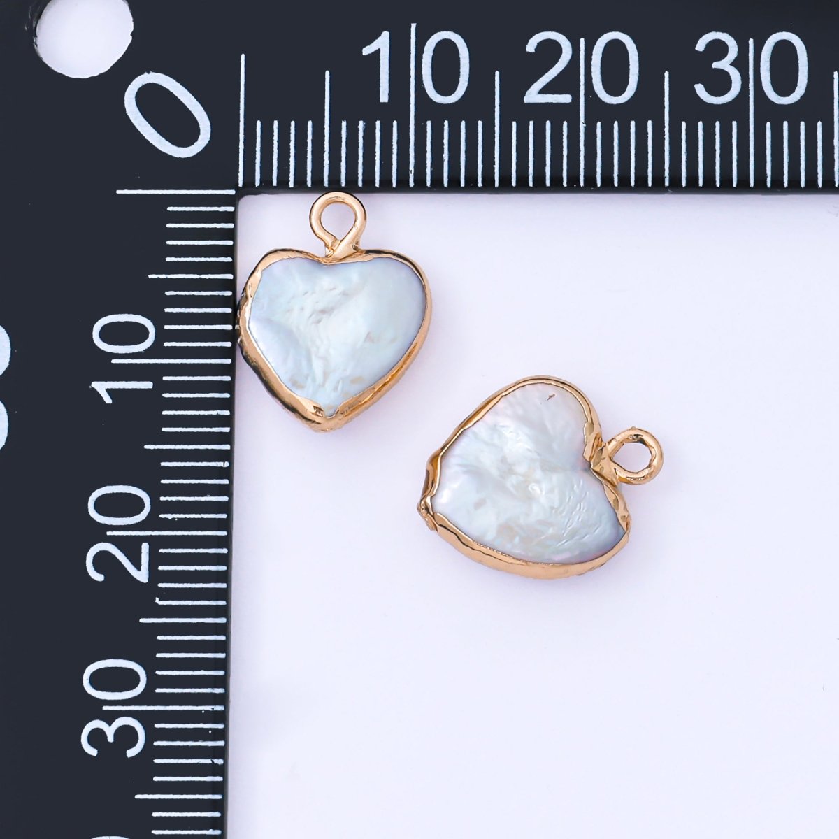 Gold Plated 14mm Baroque White Freshwater Pearl Dainty Heart Drop Charm | AF573
