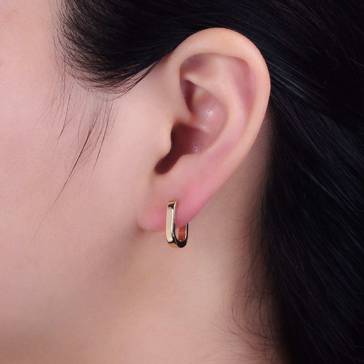 Gold, Silver Rectangular Oblong U-Shaped Huggie Earrings | AB946 AB809