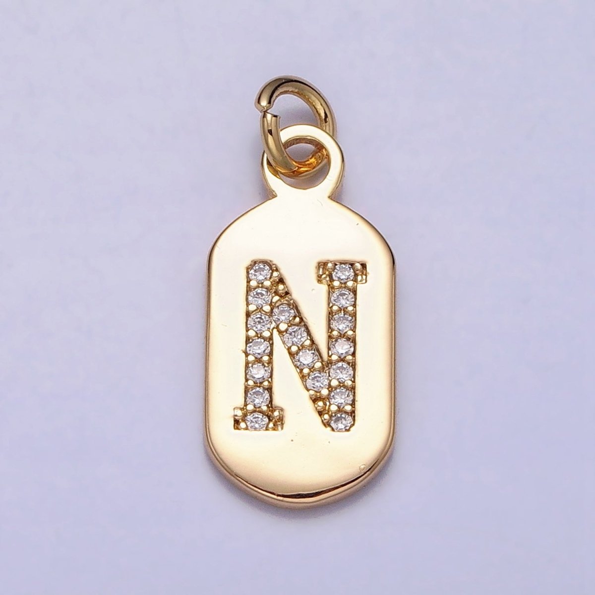 Gold Rectangular tag CZ Clear Micro Paved Personalized Initial Alphabet Name Tag Charm | A-070-A-082